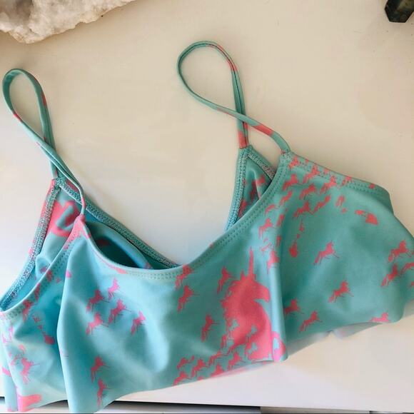 NEW BEACH RIOT REVOLVE Aqua Blue Pink Unicorn Ruffle Bikini Swimsuit Swim Top S - Picture 7 of 7